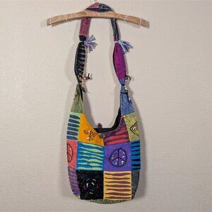 VTG Hippie Patchwork Slouchy Sling Bag Crossbody Beaded Printed Festival Y2K